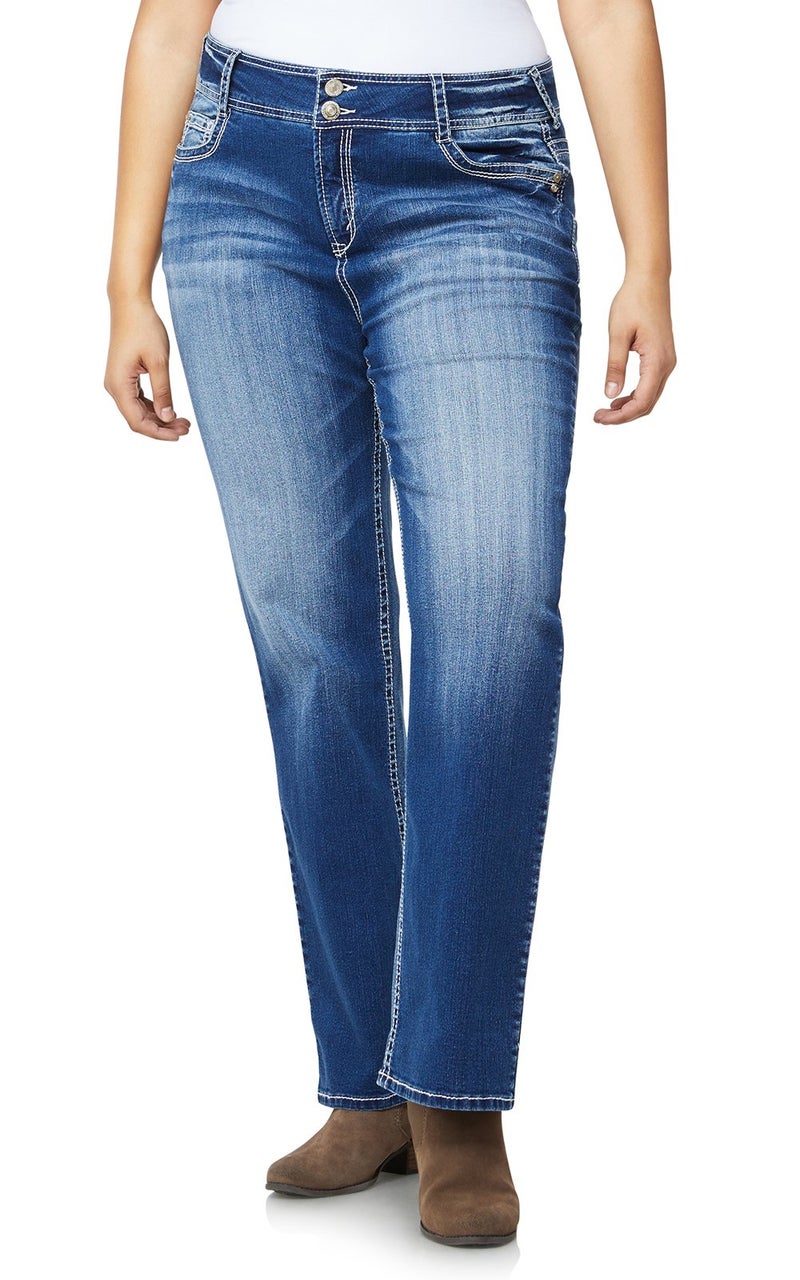 WallFlower Women's Luscious Curvy Bootcut Mid-Rise Insta Stretch Juniors Jeans (Standard and Plus, Jenna, 16 Plus - Image 1